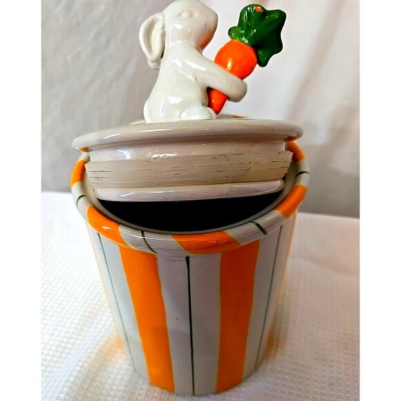 Rare Arlington Designs White Embossed Easter Canister Yellow Green Strips Easter - Picture 6 of 7